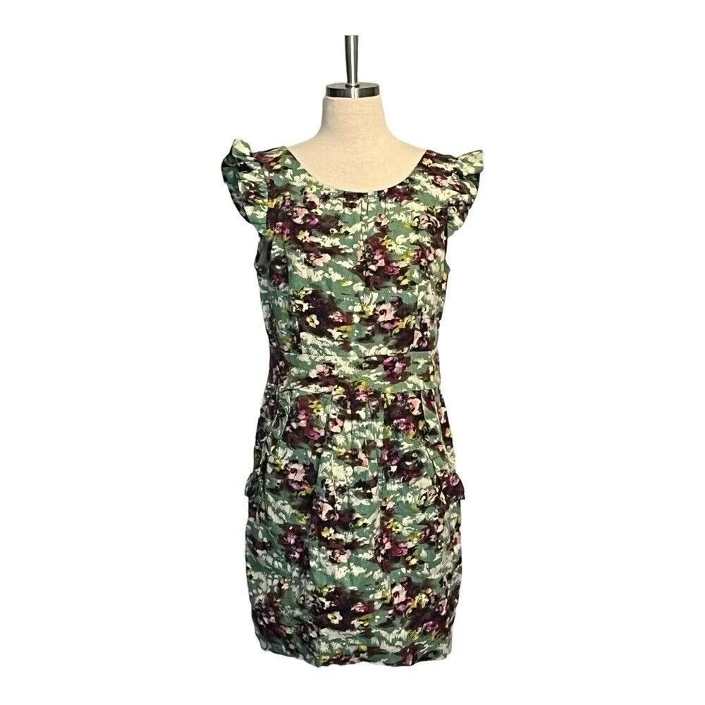 Darling April Dress Spearmint Green Floral Linen Blend Pockets‎ Large NWT